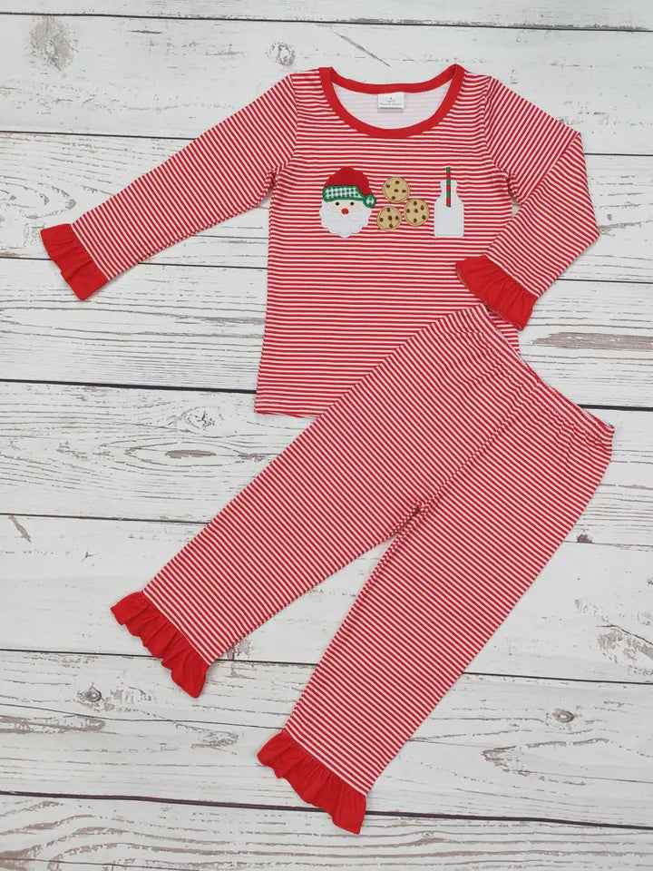 Santa's Milk & Cookies Appliqué Girls Pajamas