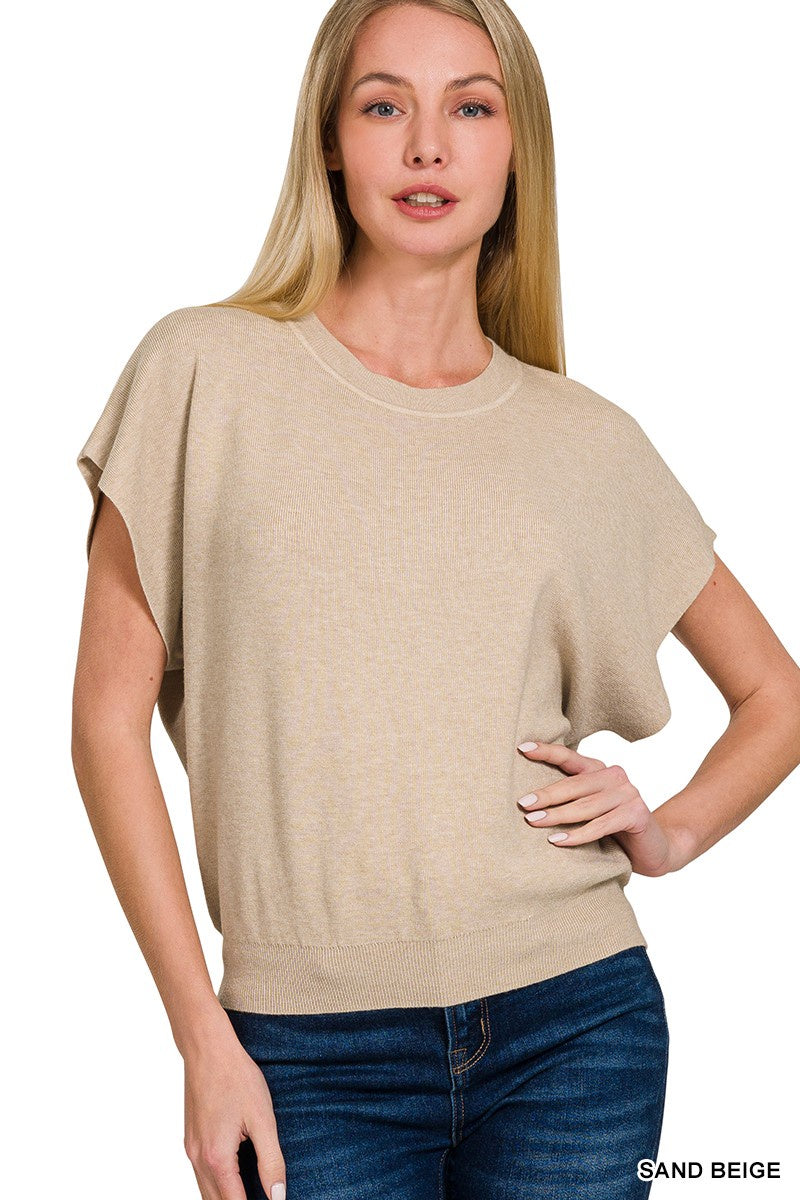 Round Neck Short Dolman Sleeve Sweater
