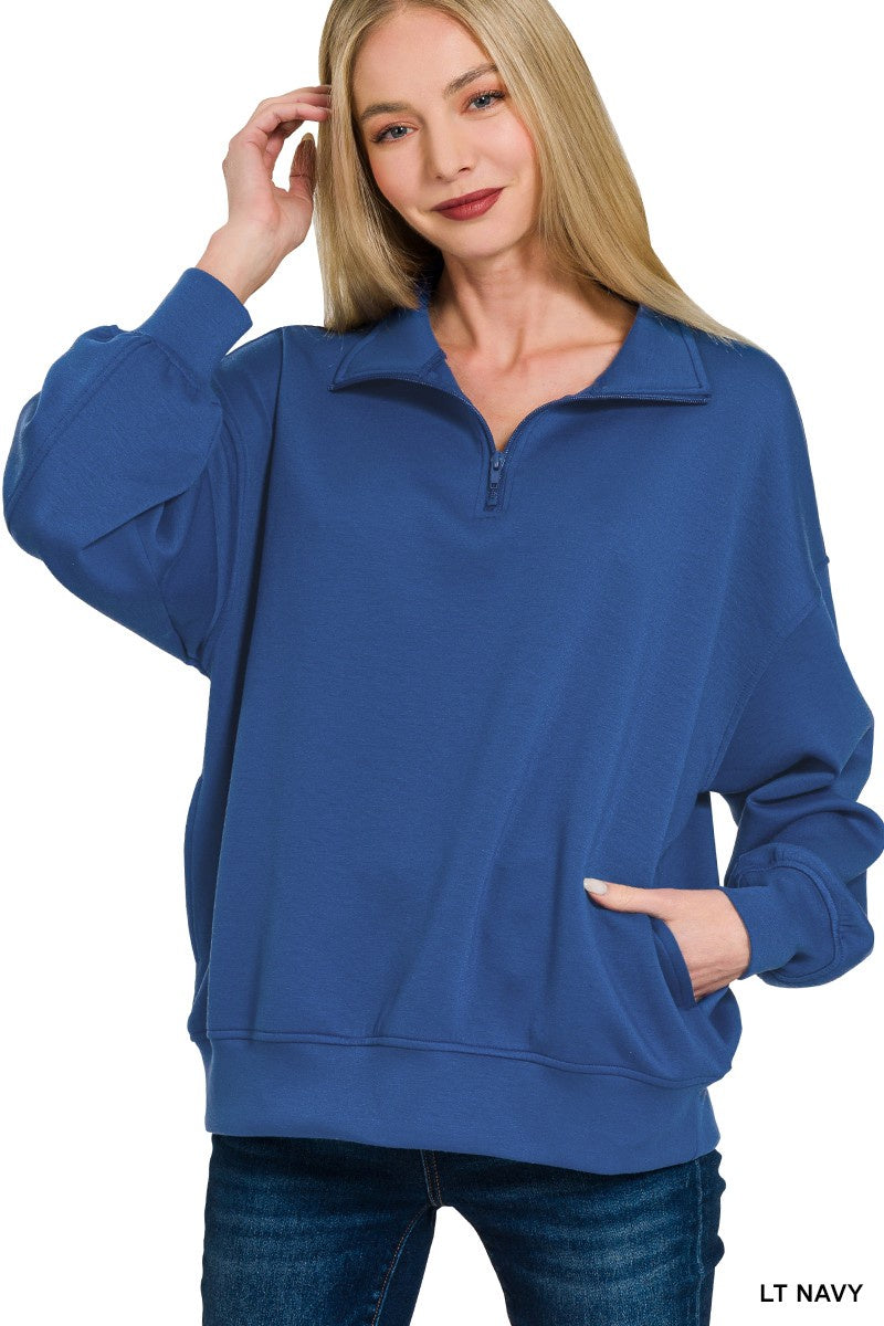 scuba half zip pullover by zenana