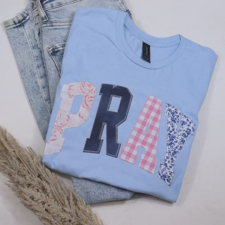 Light Blue Pray Christian Faith Short Sleeve T