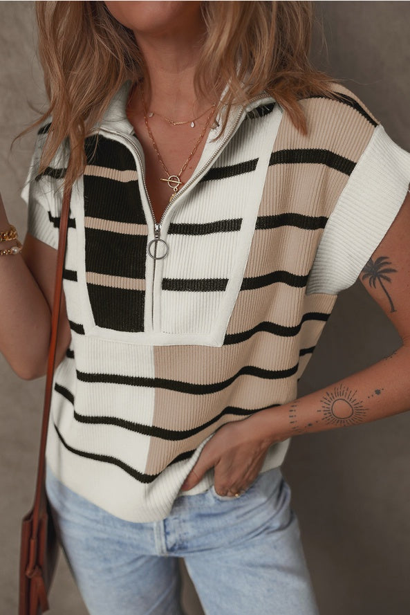 Stripe Quarter Zip Top