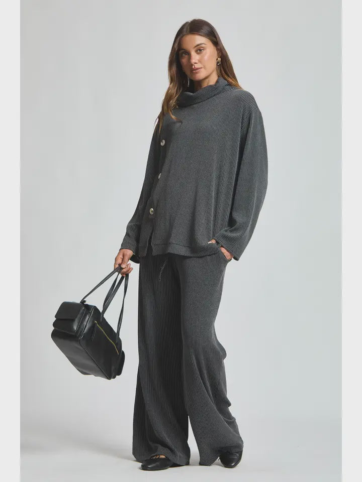 2-Piece Cowl Neck Ribbed Set Trvset-Lavish