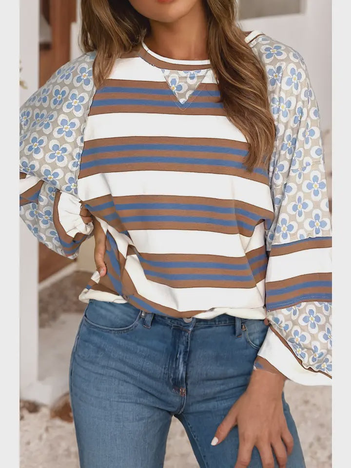 Blue Floral Striped Top