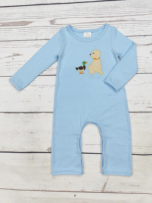 Baby Cotton Hunting Dog Appliqué Romper