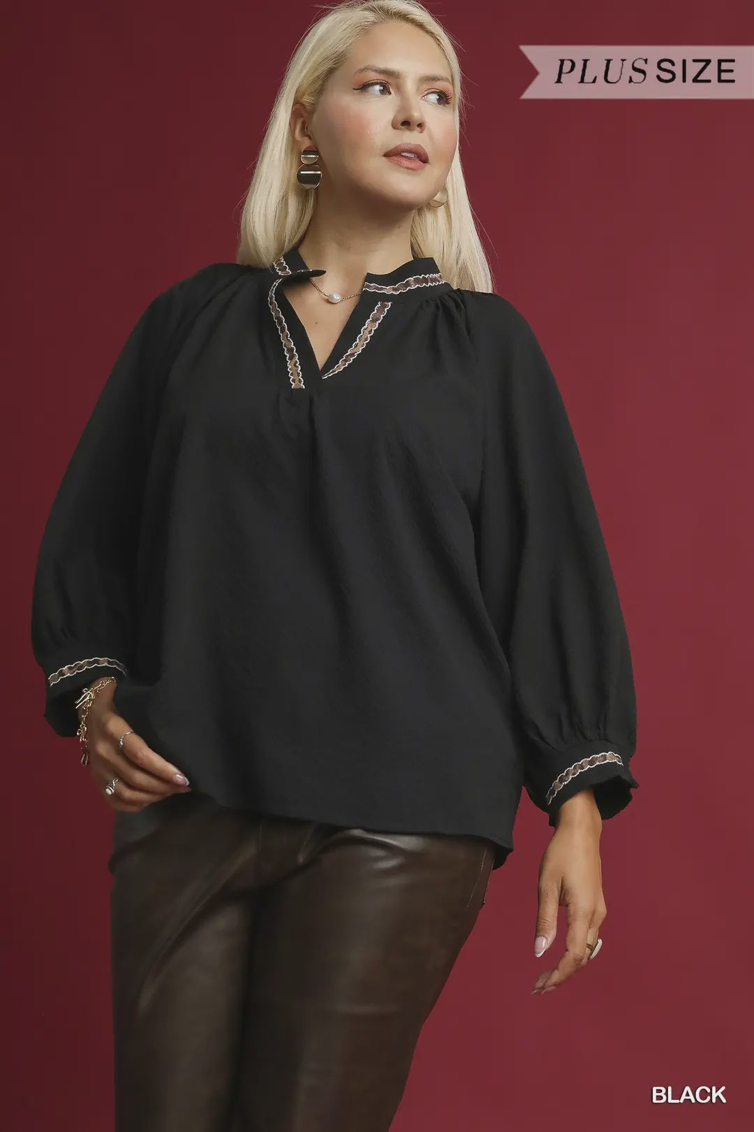 Black Vneck Leopard Trim Top