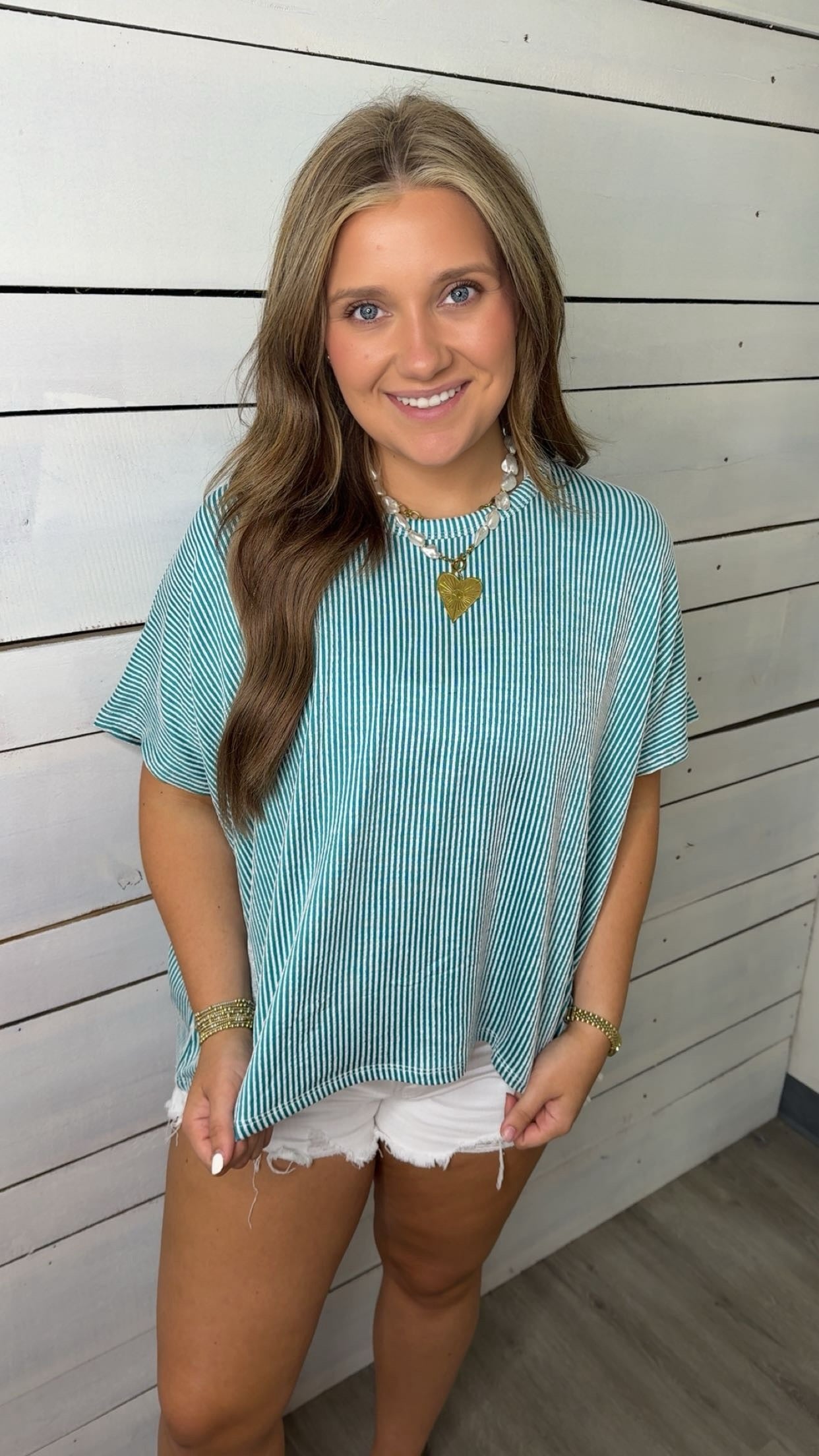 Teal Ribbed Short Sleeve Top