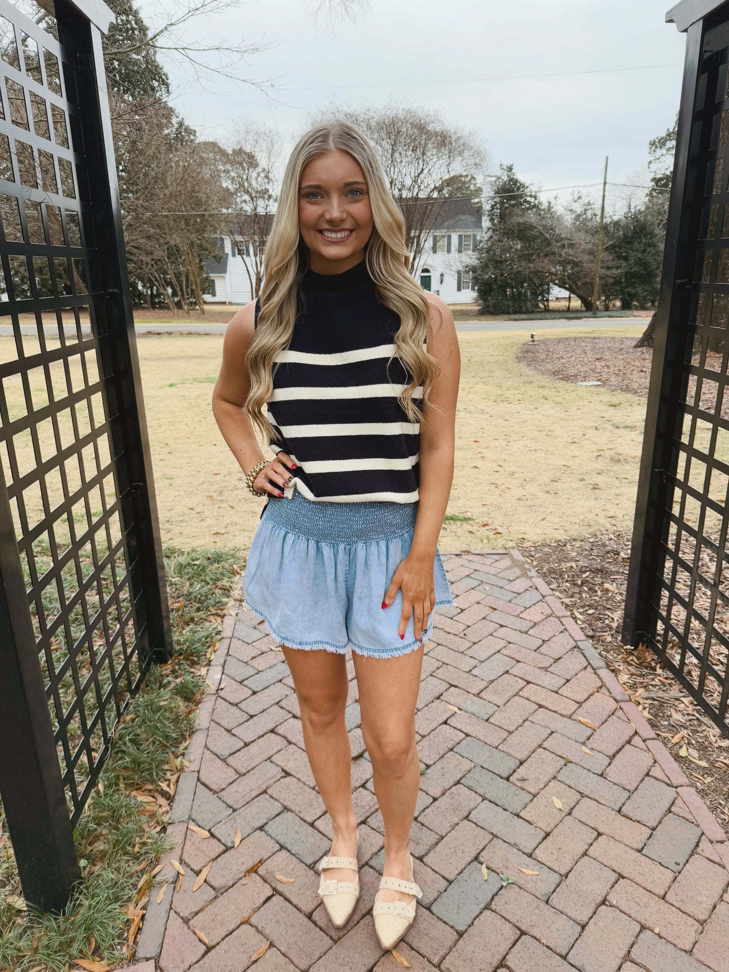 Smocked Denim Shorts