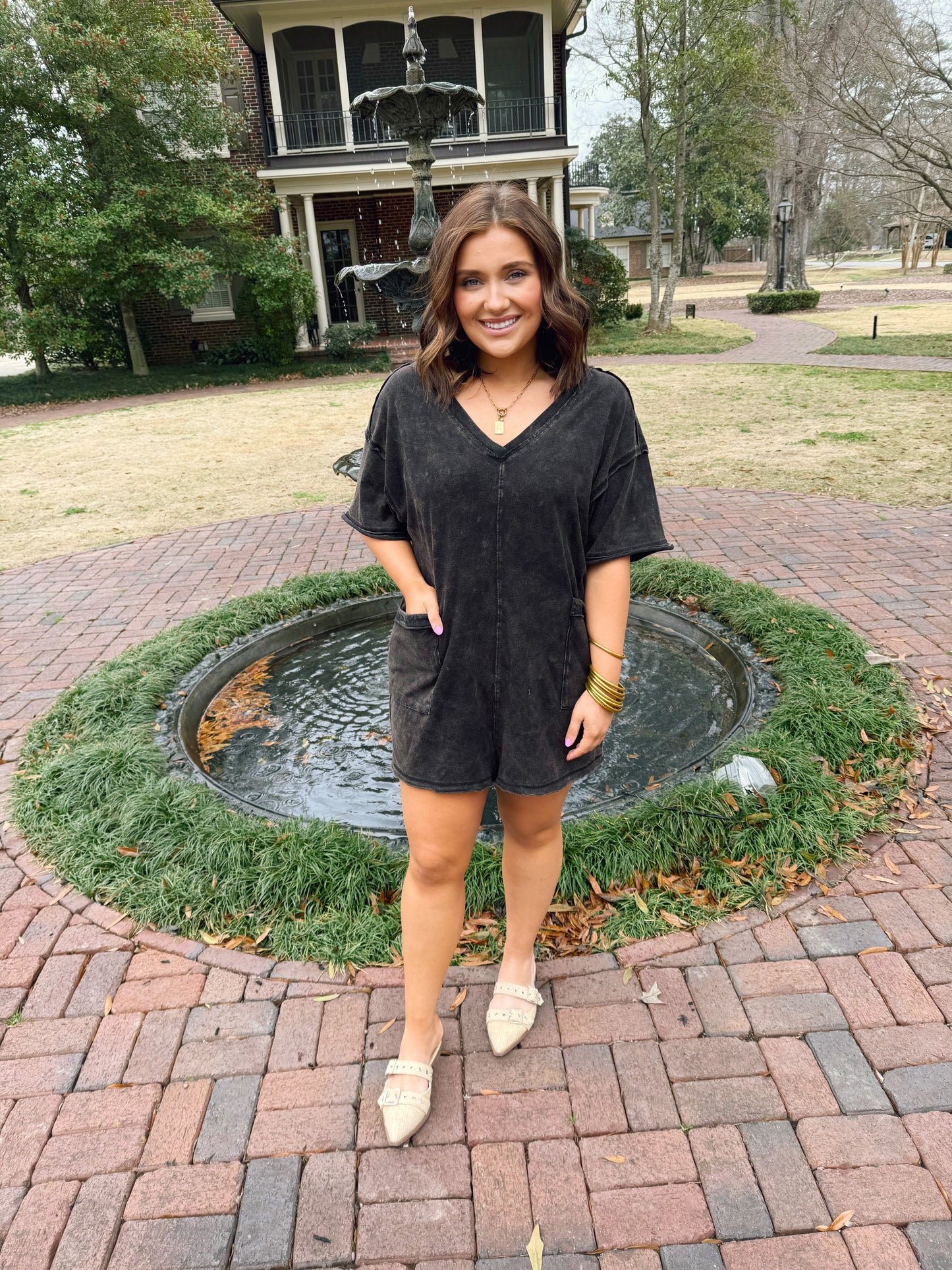 Black Mineral Washed Romper