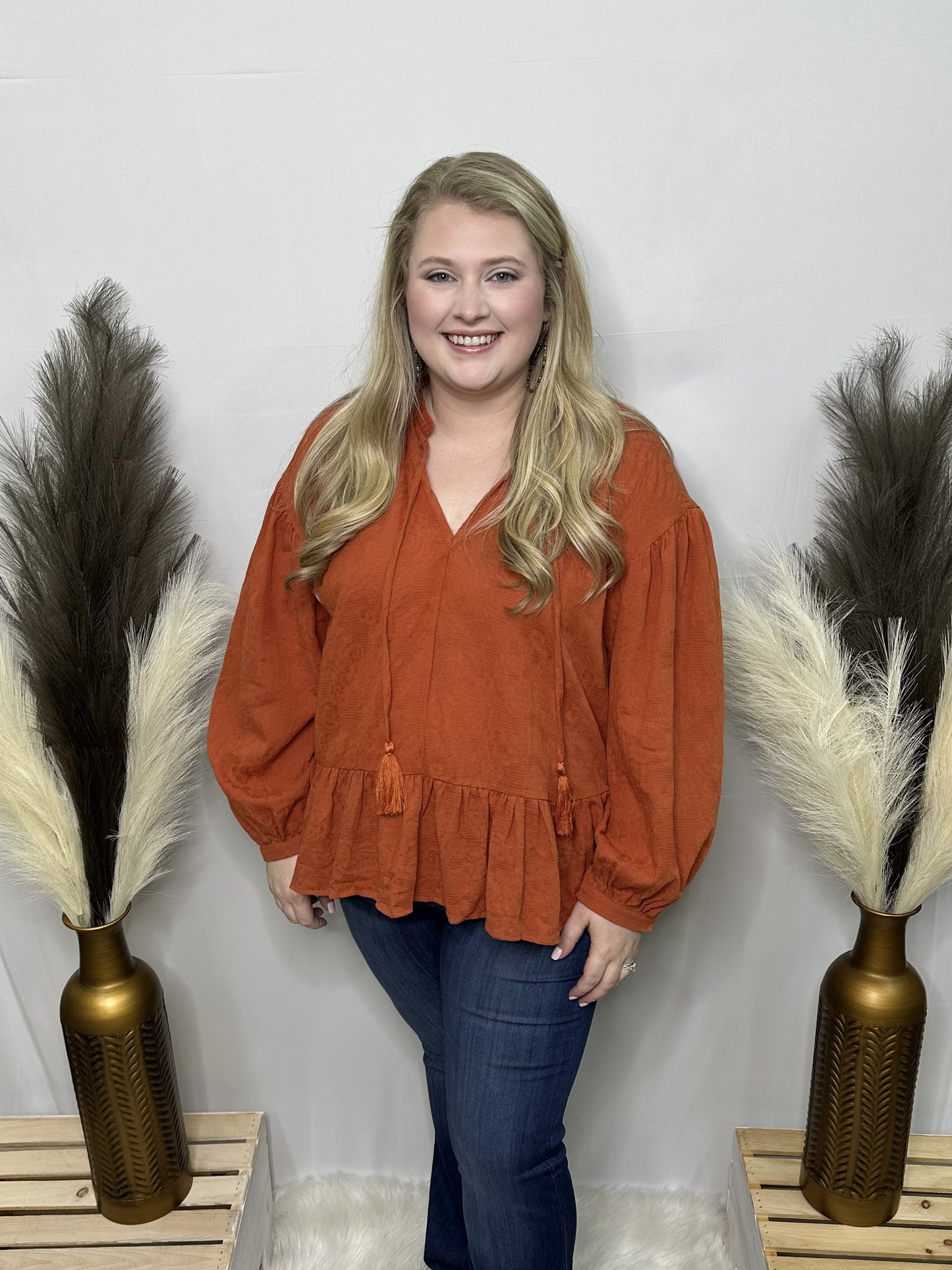 Curvy Burnt Orange LS Top