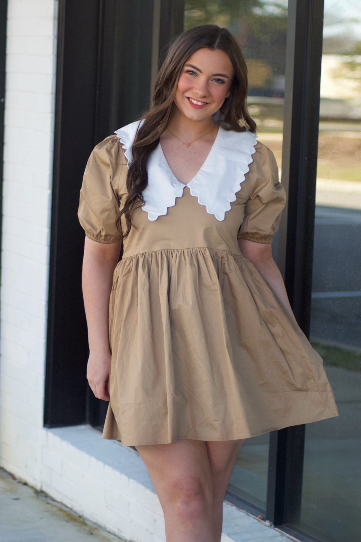 Khaki Peter Pan Dress