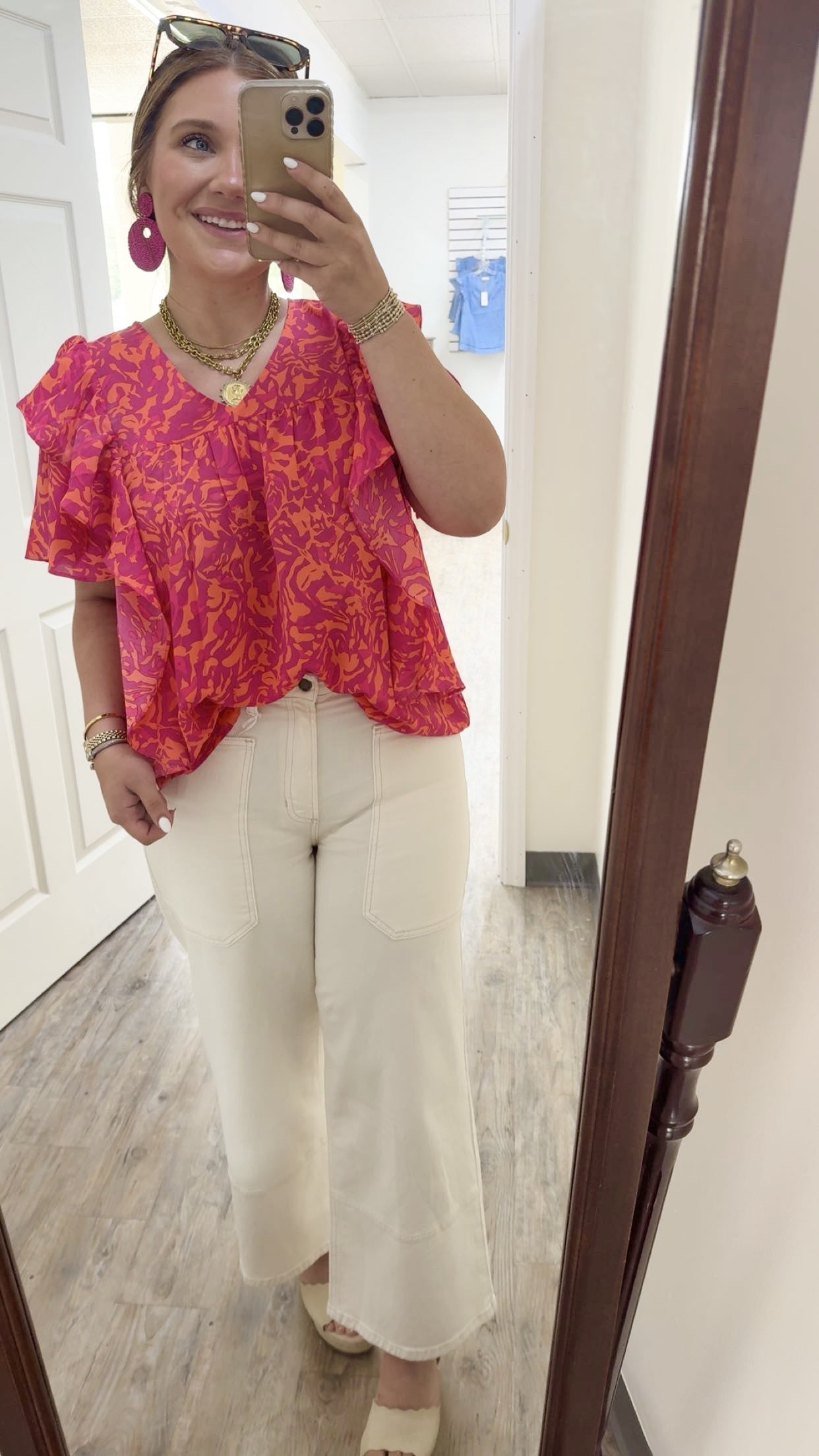 Orange & Pink Flutter SLV Top