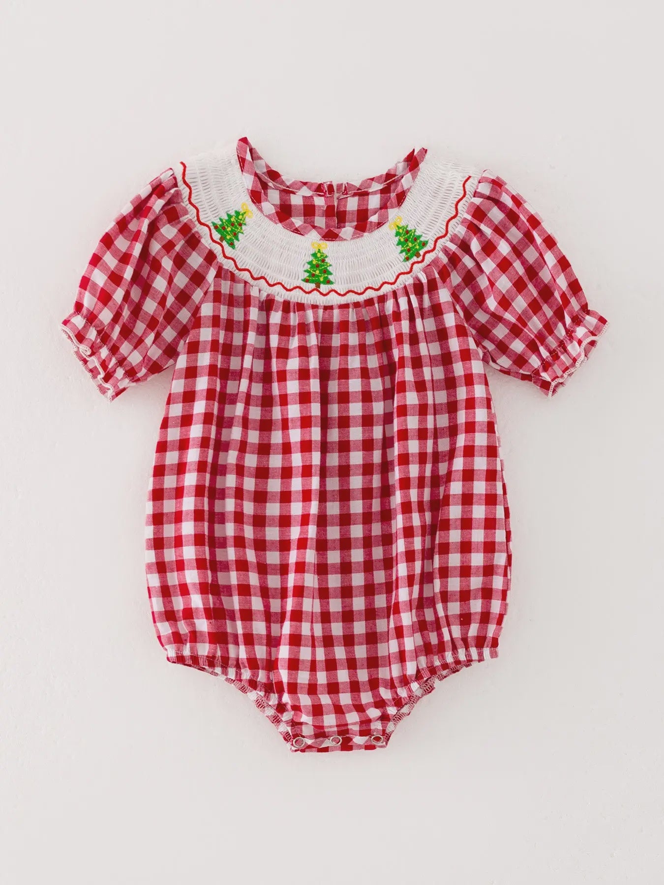 Red & White Gingham Smocked Christmas Bubble