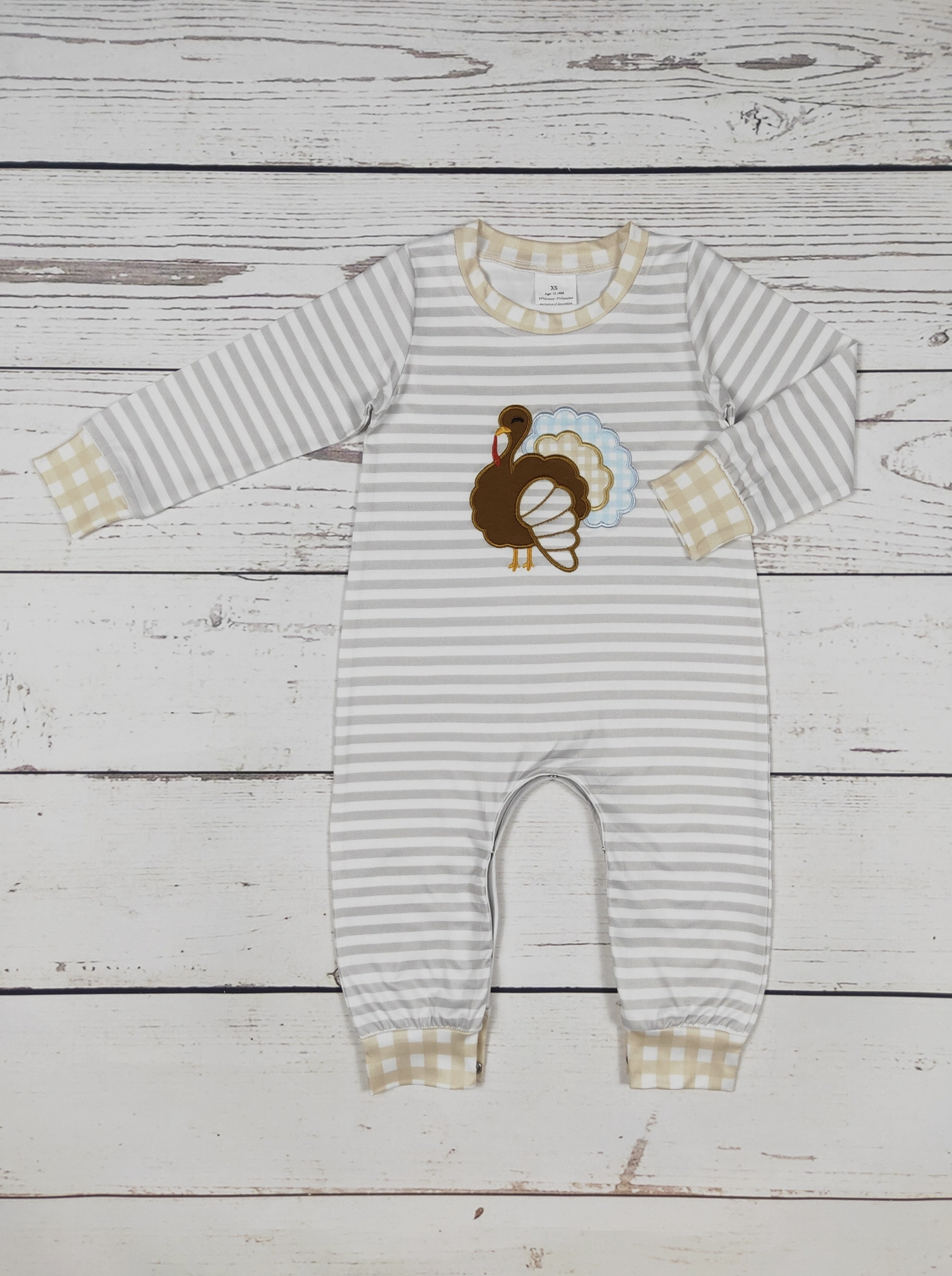 Stripe Thanksgiving Turkey Appliqué Romper