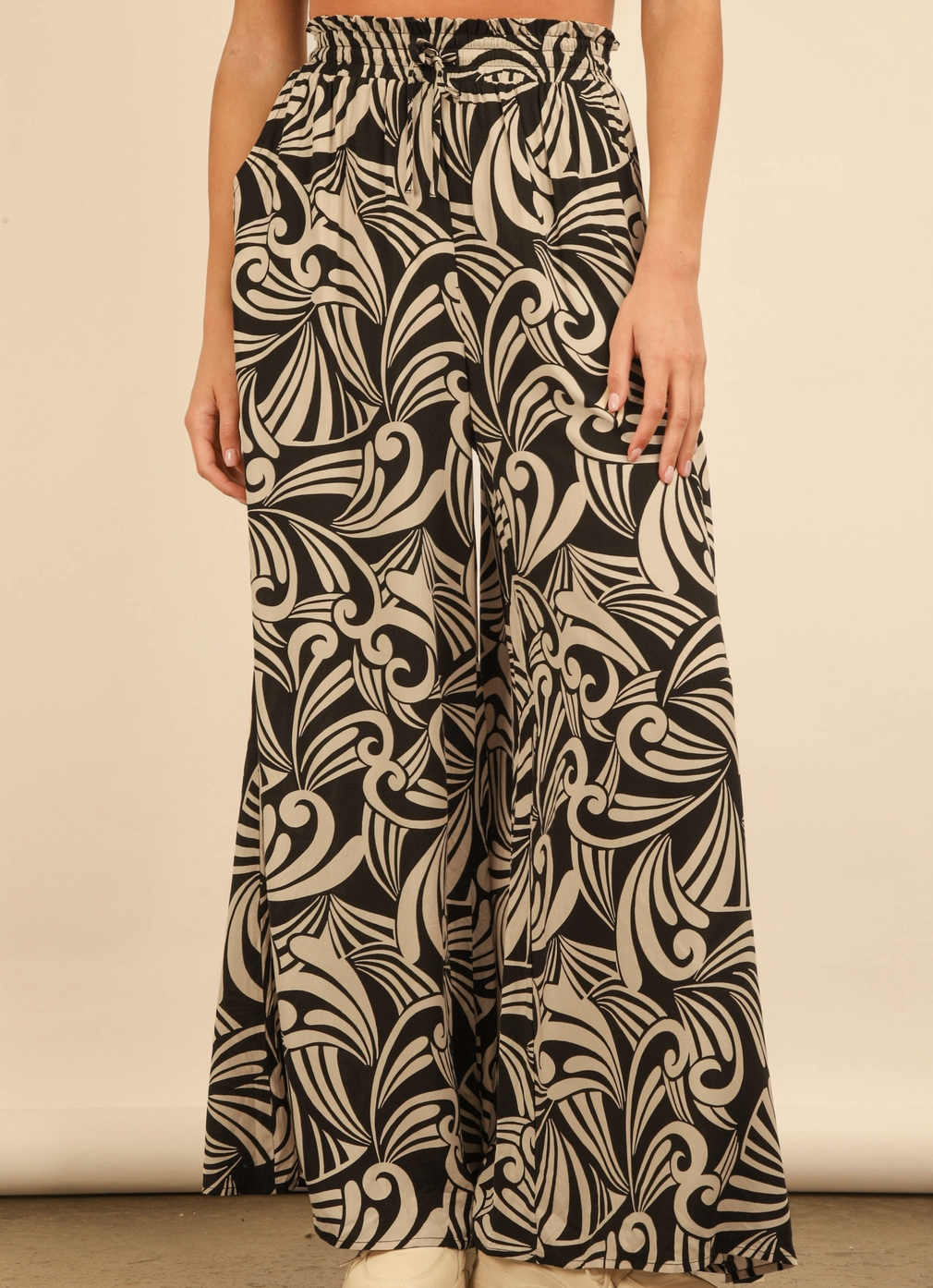 Black Printed Wide Leg Pants