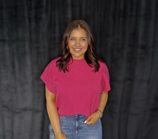Fuchsia Drop Shoulder Dolman Sweater